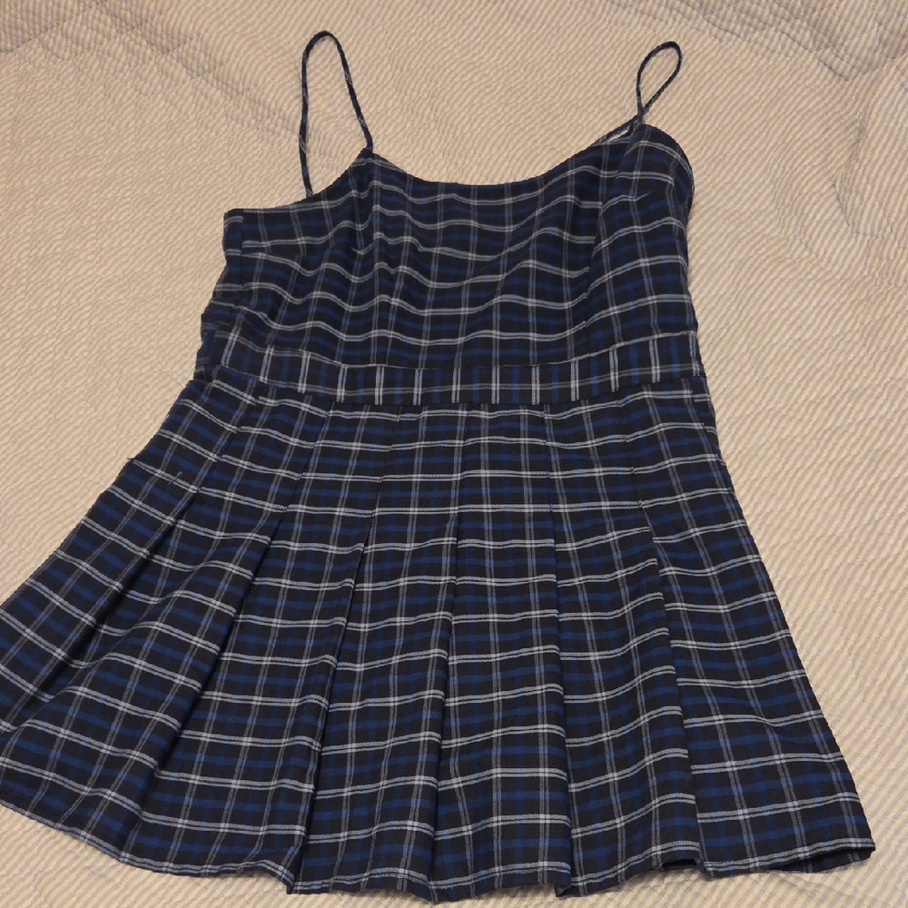 Blue Plaid Spaghetti Strap Dress